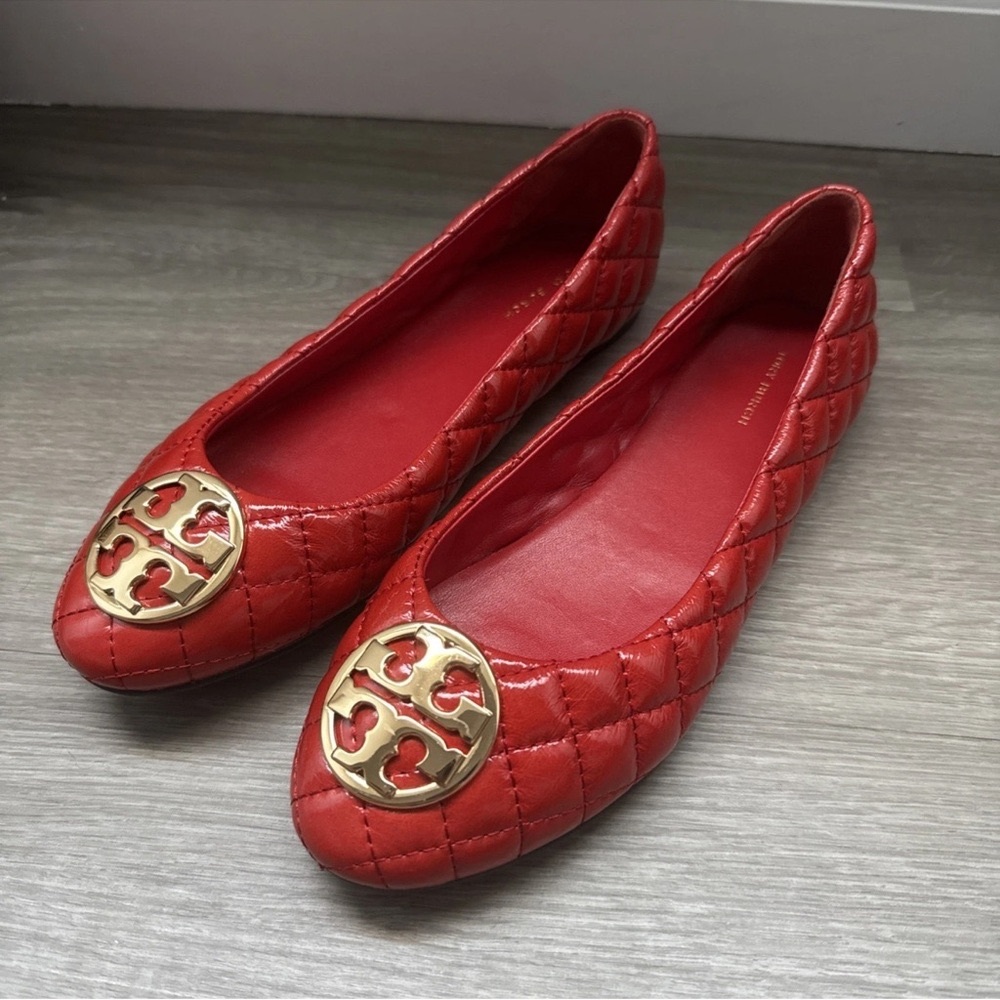 Tory Birch Red Quilted Ballet Flats